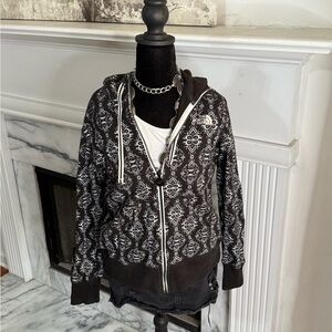 North Face Black White Patterned Zip Up Hoodie Women Medium